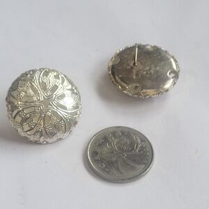 Silver Tone Vintage Decorative Button Earring Set